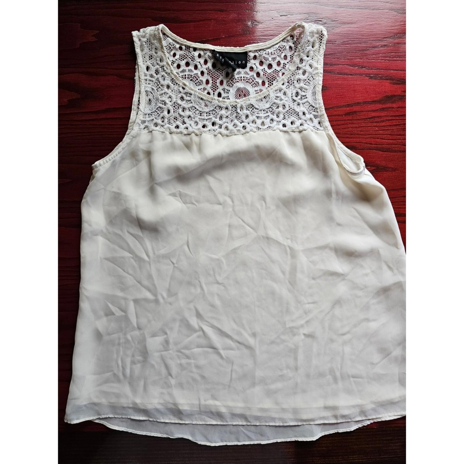 Attention White Lace Yoke Sleeveless Chiffon Blouse Size S