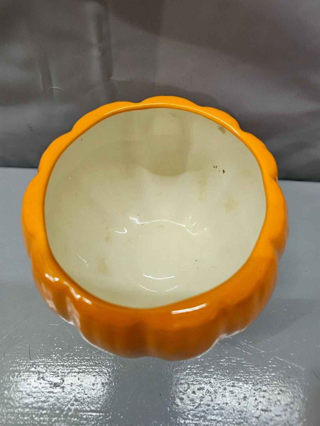 Ceramic Pumpkin Jar with Lid Orange Green Stem Fall Kitchen Decor