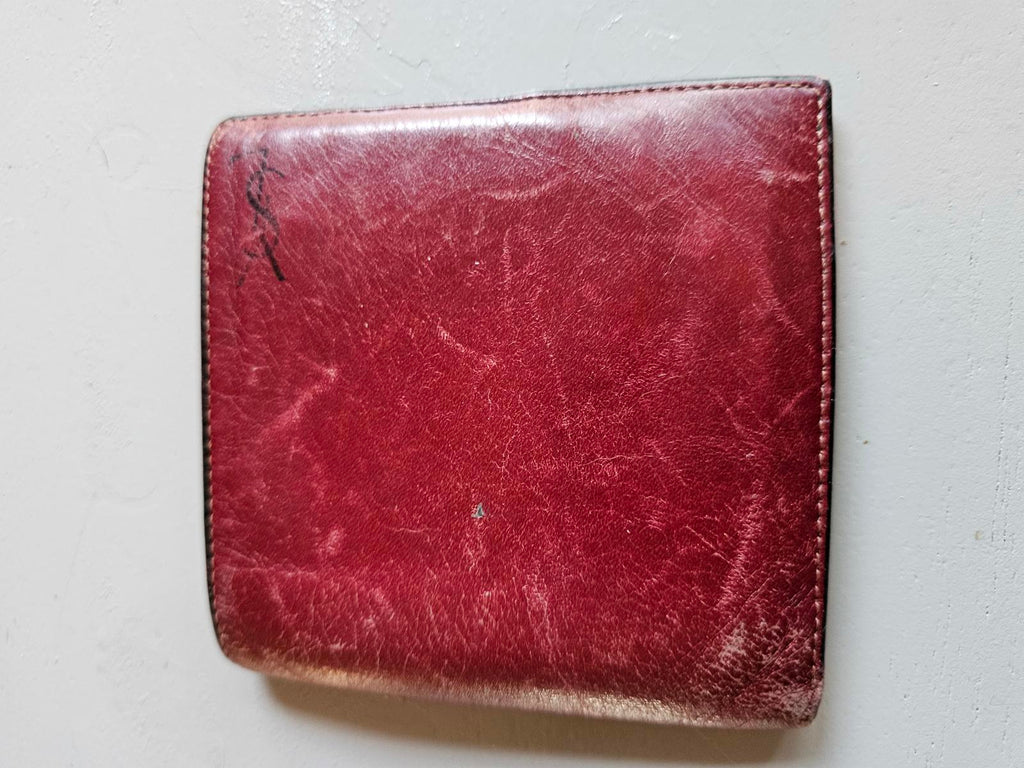 Vintage Yves Saint Laurent Burgundy Leather Wallet Made in Italy Distressed