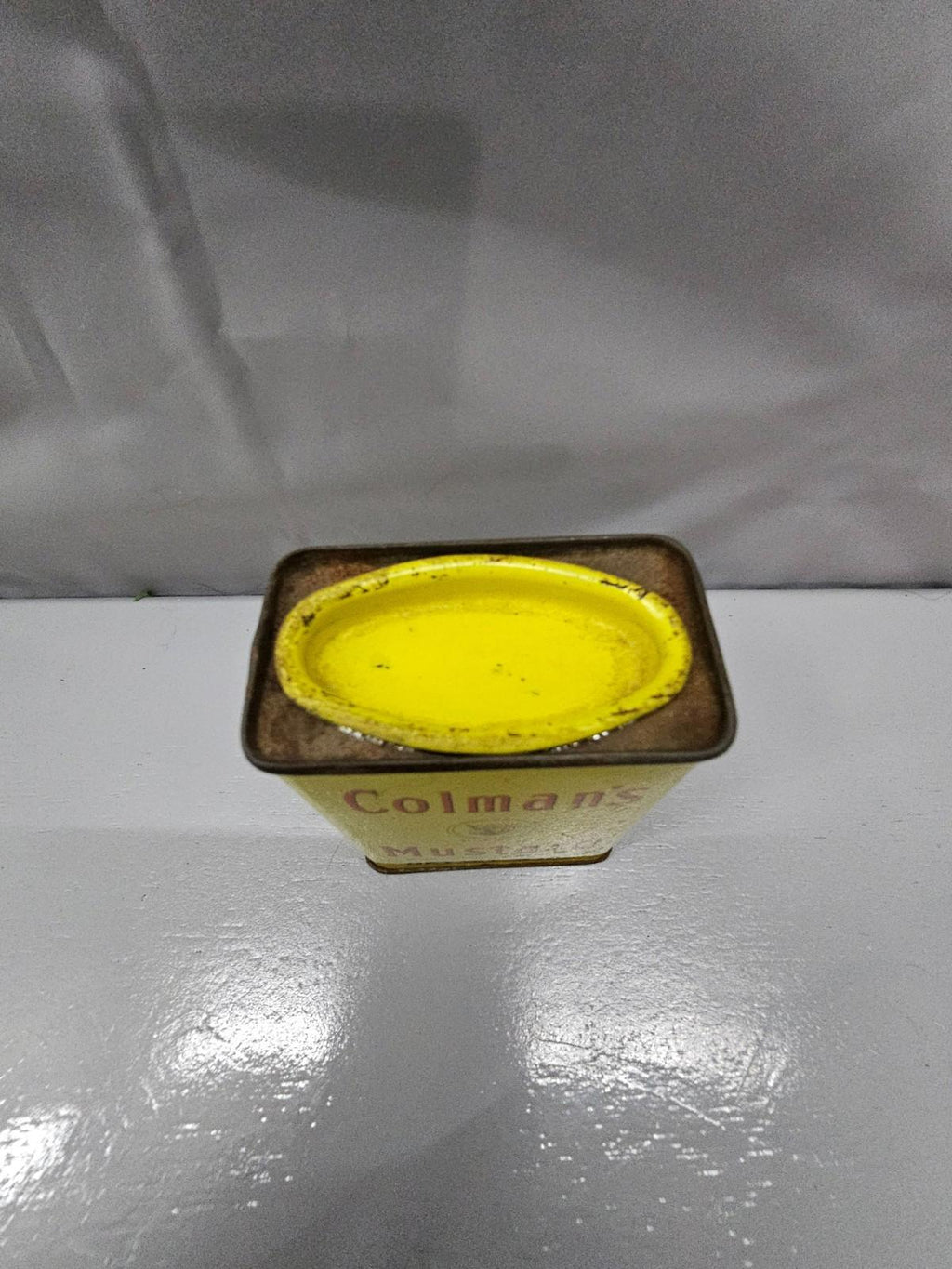 Colman's mustard tin 2 oz empty Bull Head logo Made in Britain Farmhouse Decor