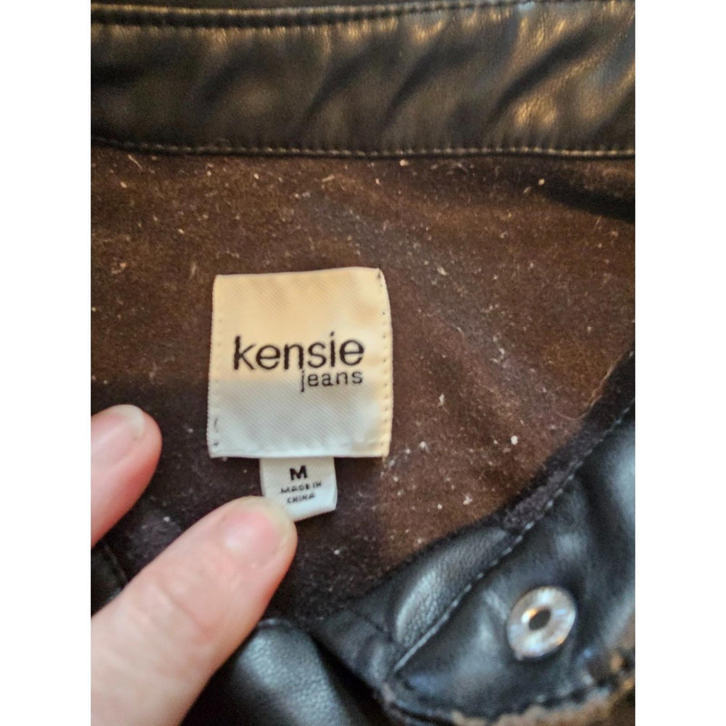 Kensie Jeans Black Faux Leather Button Up Shirt Jacket Women's Medium
