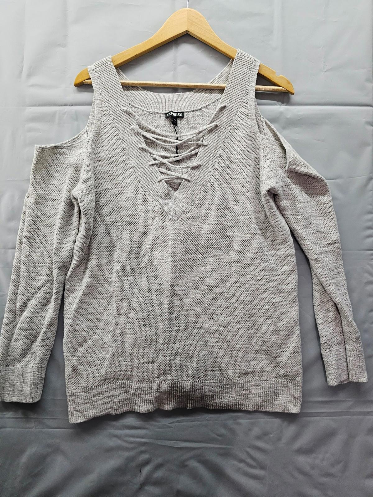 Express Cold Shoulder Lace-Up Sweater Light Gray Women’s Large