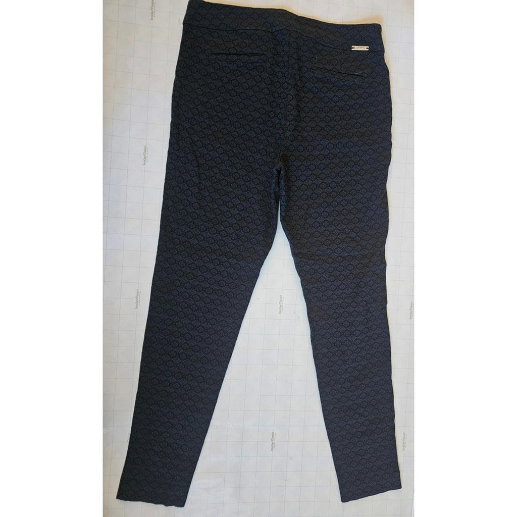 Rekucci Navy Floral Jacquard Slim Pants Size 8 Stretch Pull On Trousers