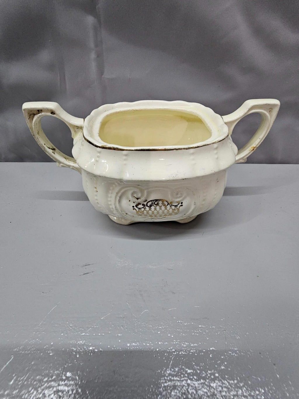 Antique Thompson’s Old Liverpool Ware Sugar Bowl 1868 Floral Double-Handled