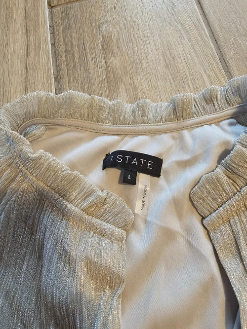 1.STATE Metallic Silver Tiered Long Sleeve Mini Dress – Women’s Large