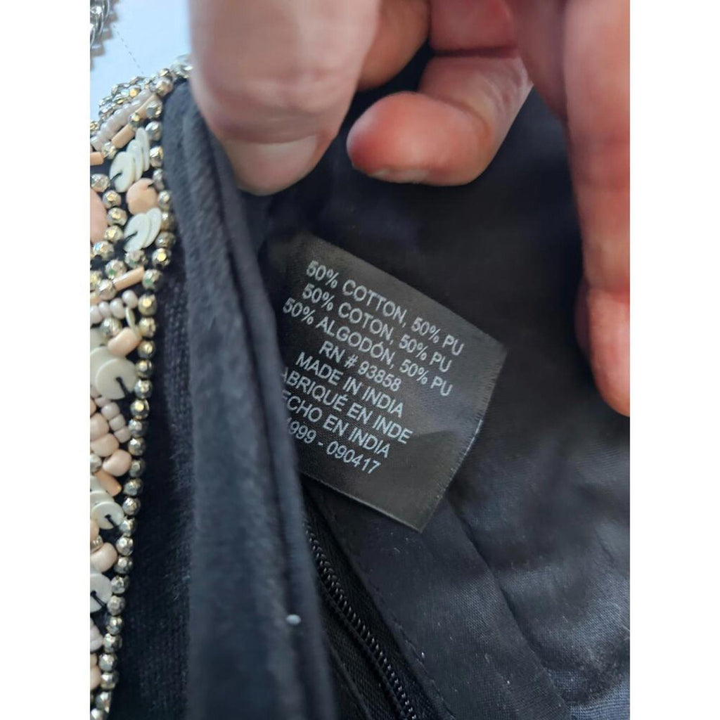 Beaded Clutch Purse Blush Ivory Metallic Sequins Foldover Bag Silver Chain