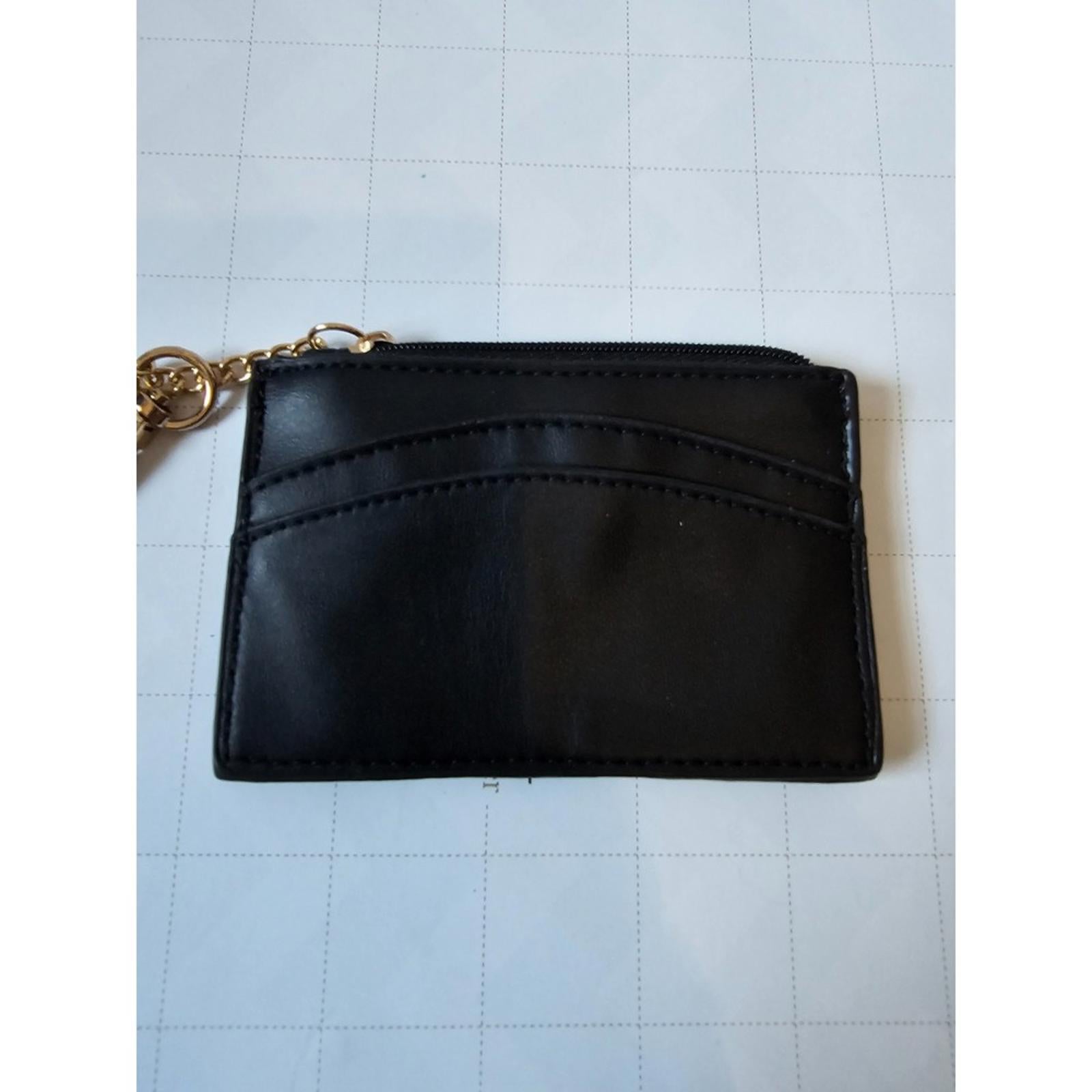 Sleek Black Anne Klein Card Holder Wallet with Gold Chain