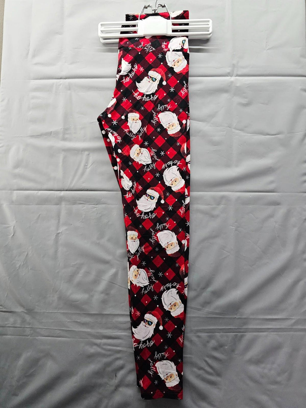 No Boundaries Women’s Christmas Leggings Red Buffalo Plaid Santa Print Size S