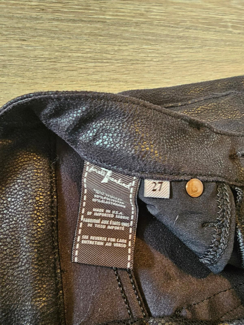 7 For All Mankind Coated Skinny Jeans Size 27 Faux Leather Drama Pants