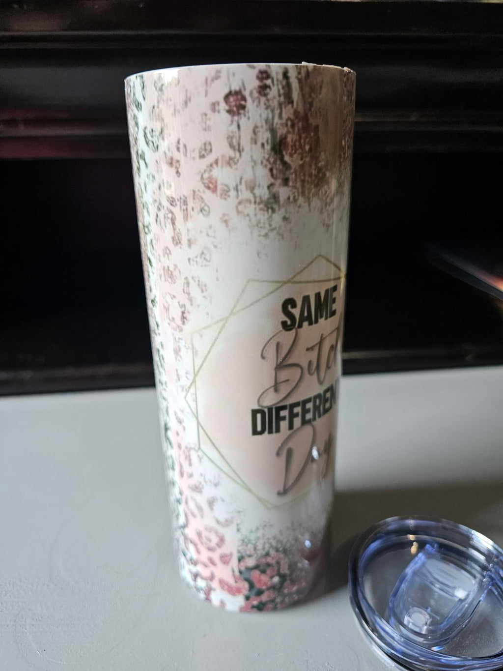 20oz Custom Tumbler – Same Bitch Different Day Leopard Floral Design