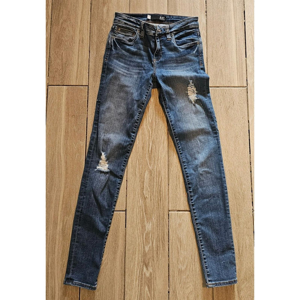 Kut From The Kloth Distressed Skinny Jeans Size 0 Blue Stretch Denim