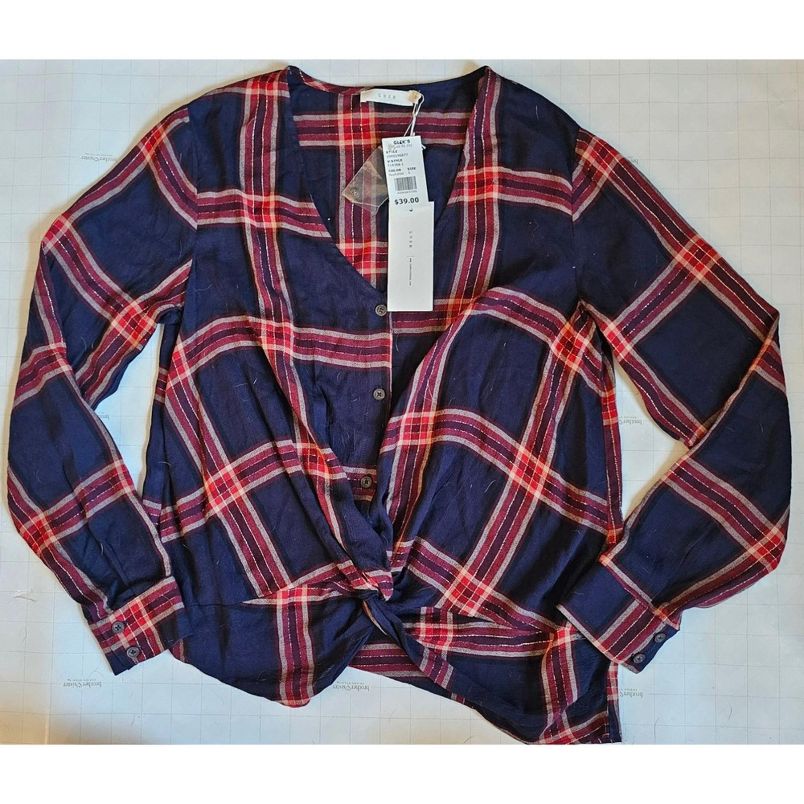 LUSH Women's Plaid Button Down Twist Front Shirt S NWT