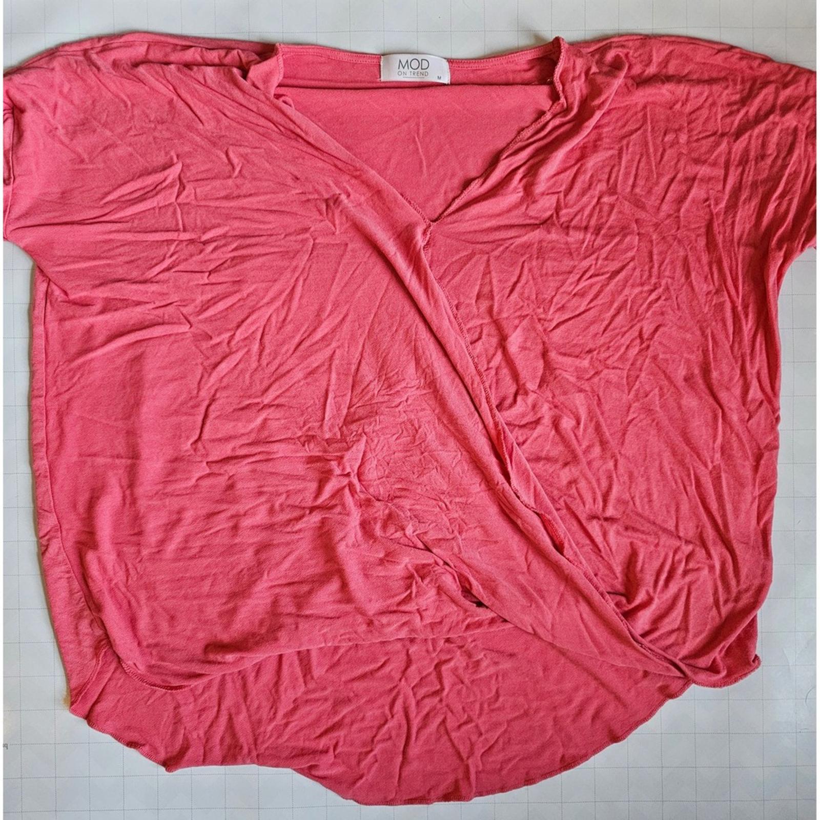 Mod On Trend Pink Wrap Front Dolman Top Women's M High Low Hem