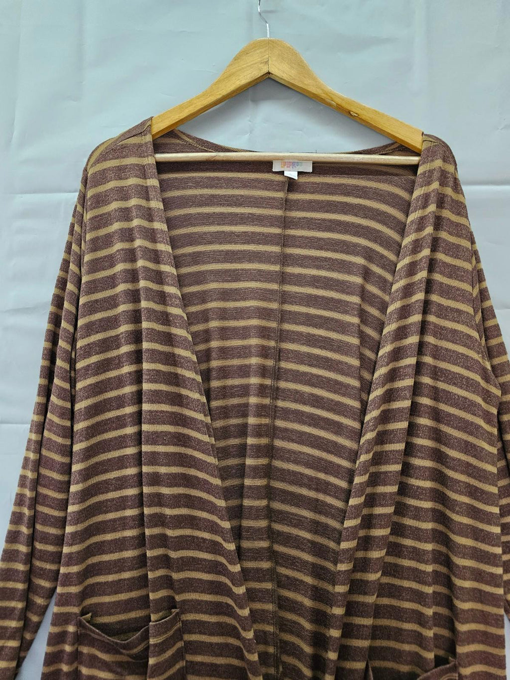 Lularoe Open Front Brown Striped Cardigan Long Size Large L