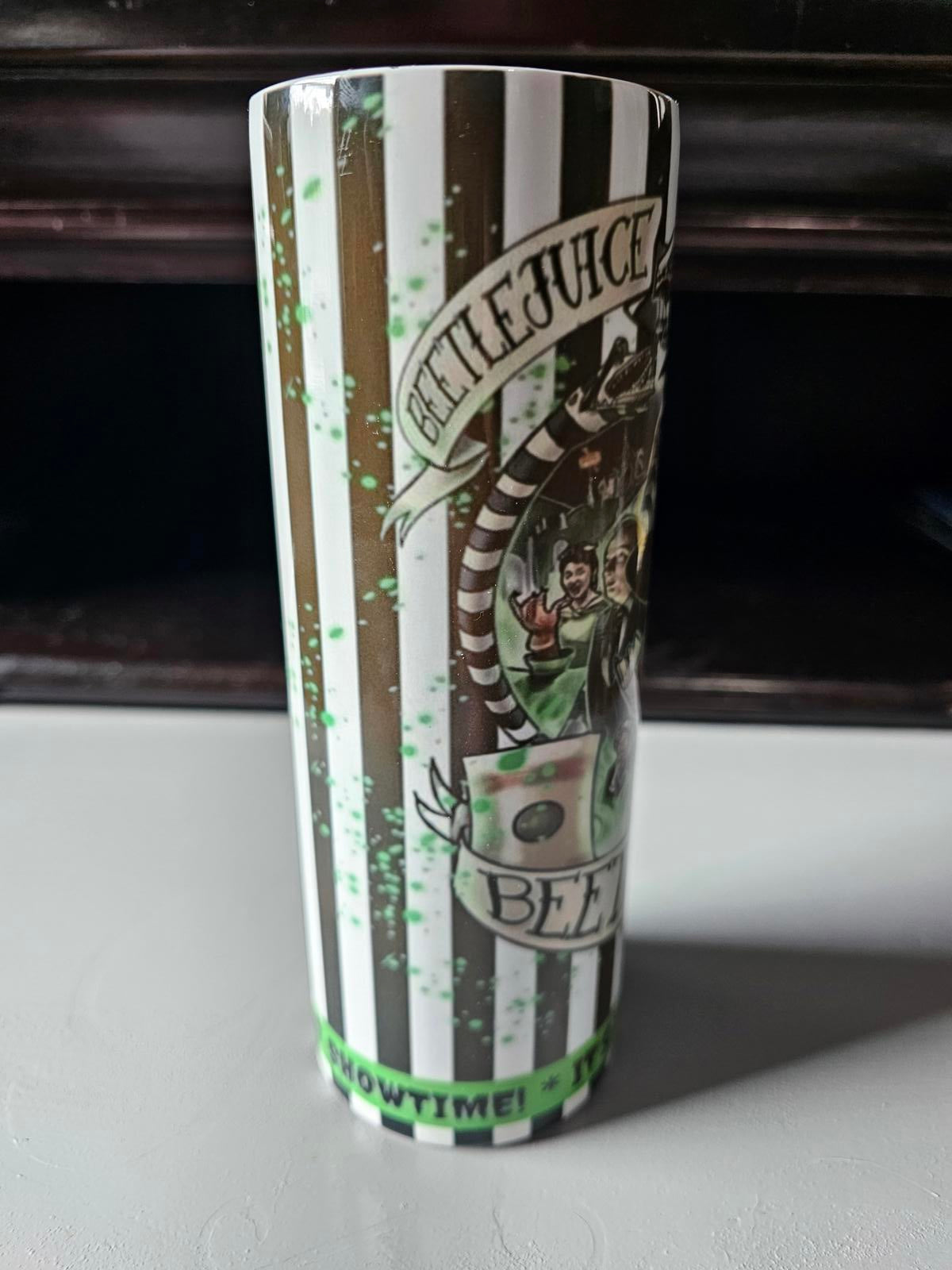 Custom 20oz Beetlejuice Tumbler – It’s Showtime Design, As-Is Blurry Print
