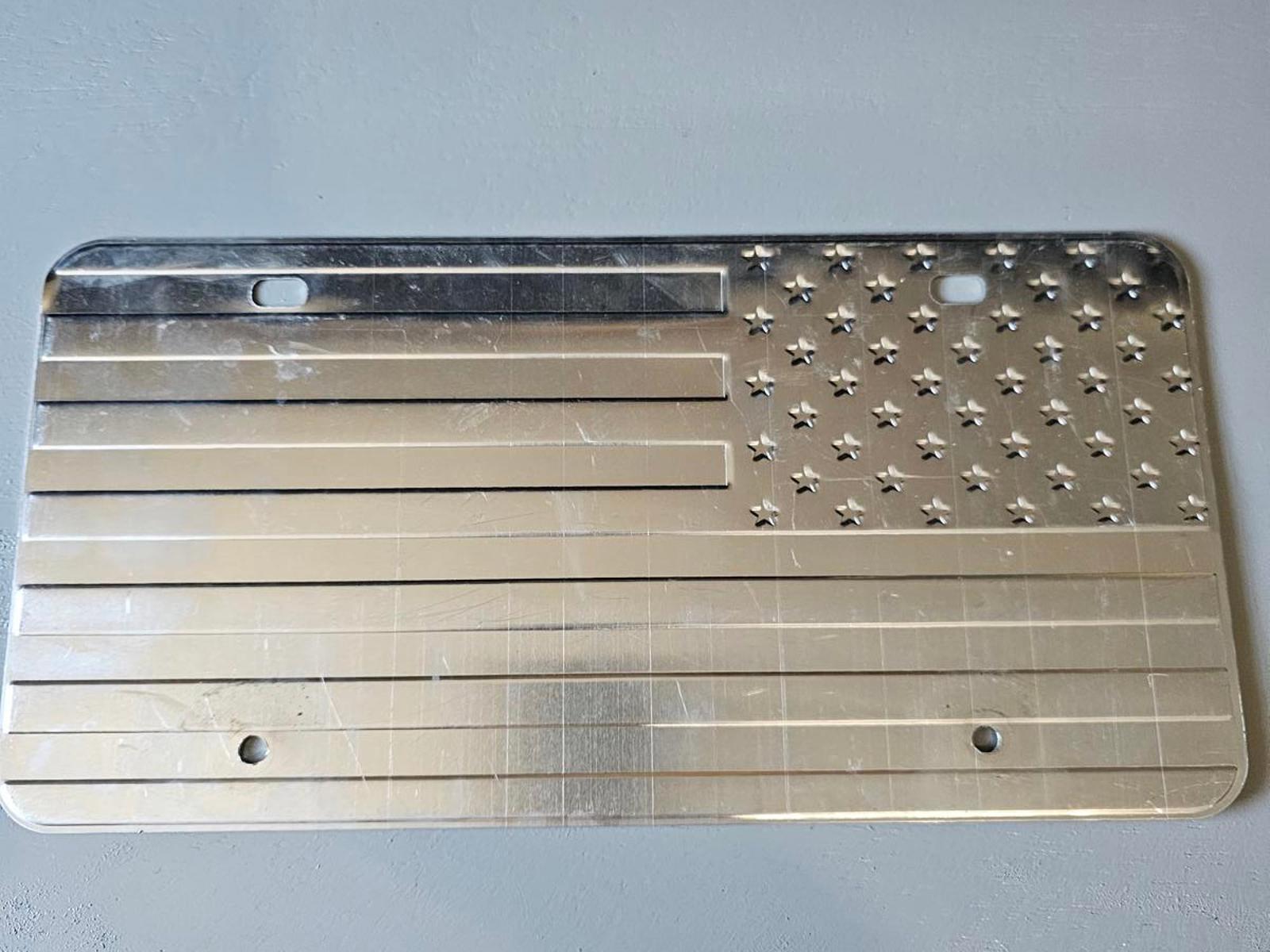 Black American Flag License Plate Aluminum Metal Glossy Finish Preowned