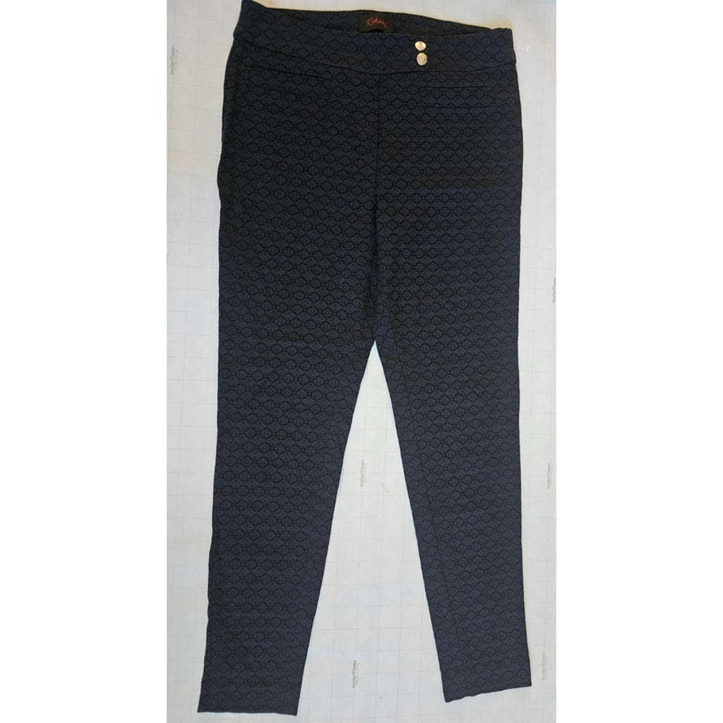 Rekucci Navy Floral Jacquard Slim Pants Size 8 Stretch Pull On Trousers