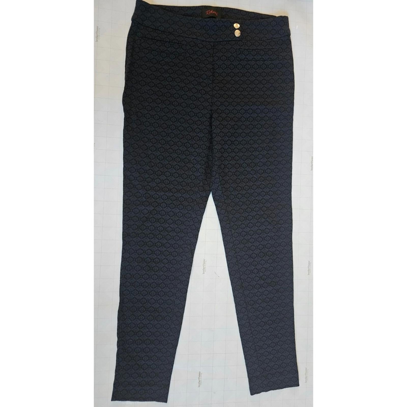 Rekucci Navy Floral Jacquard Slim Pants Size 8 Stretch Pull On Trousers
