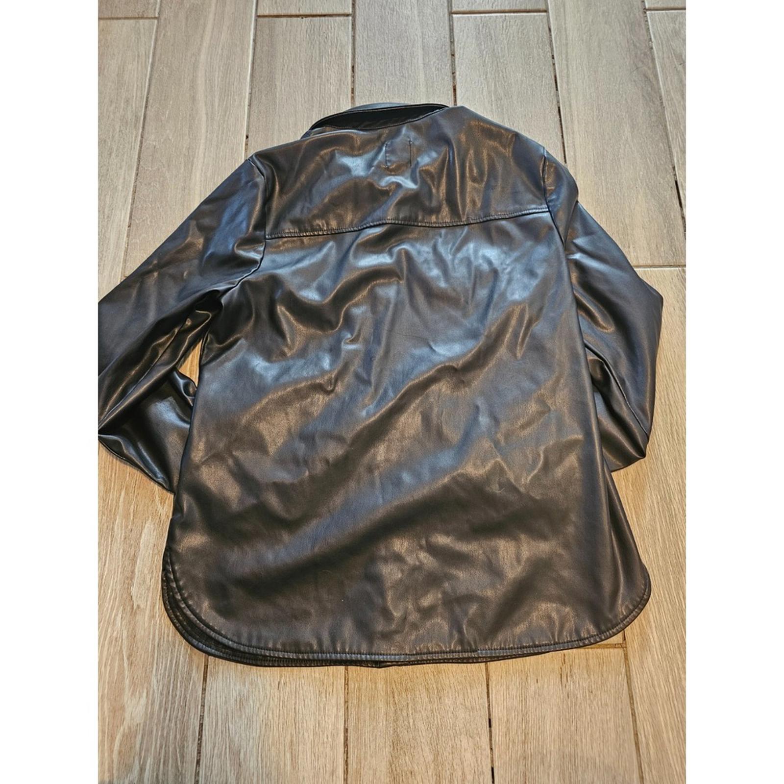 Kensie Jeans Black Faux Leather Button Up Shirt Jacket Women's Medium