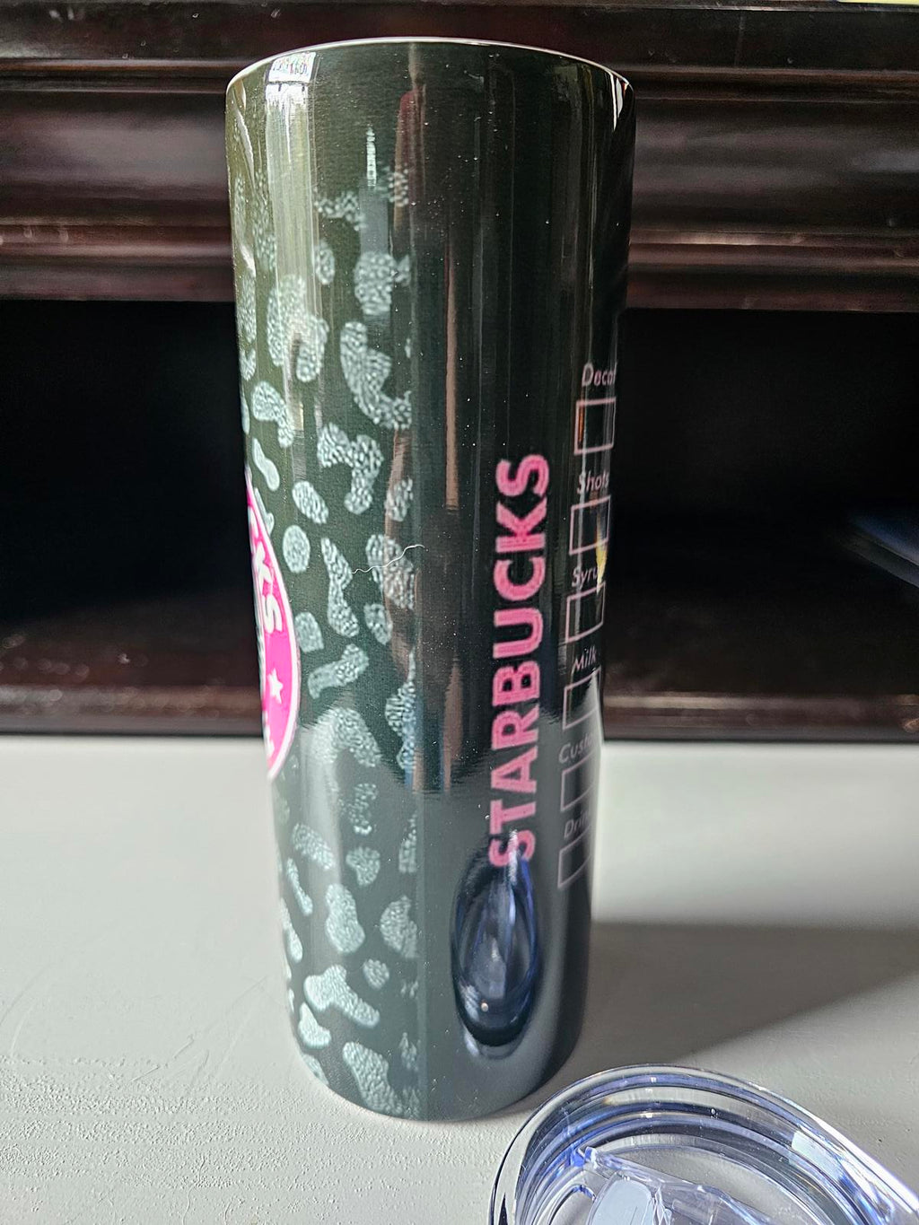 Custom 20oz Starbucks-Inspired Tumbler – Pink Logo & Leopard Print