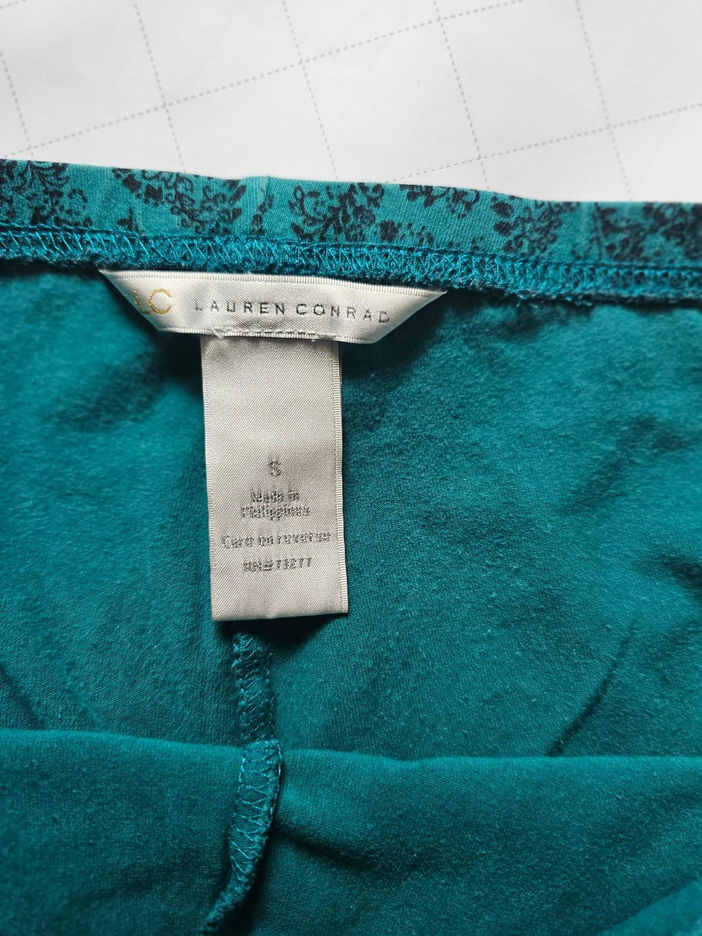 LC Lauren Conrad Teal Black Floral Leggings Small Soft Stretch Full Length