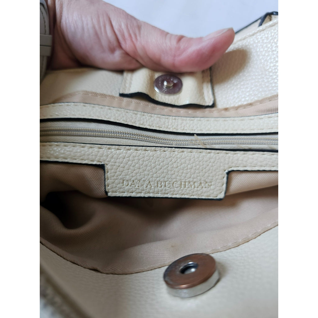 Dana Buchman Floral Print Satchel Tote Bag Cream Faux Leather DB Monogram