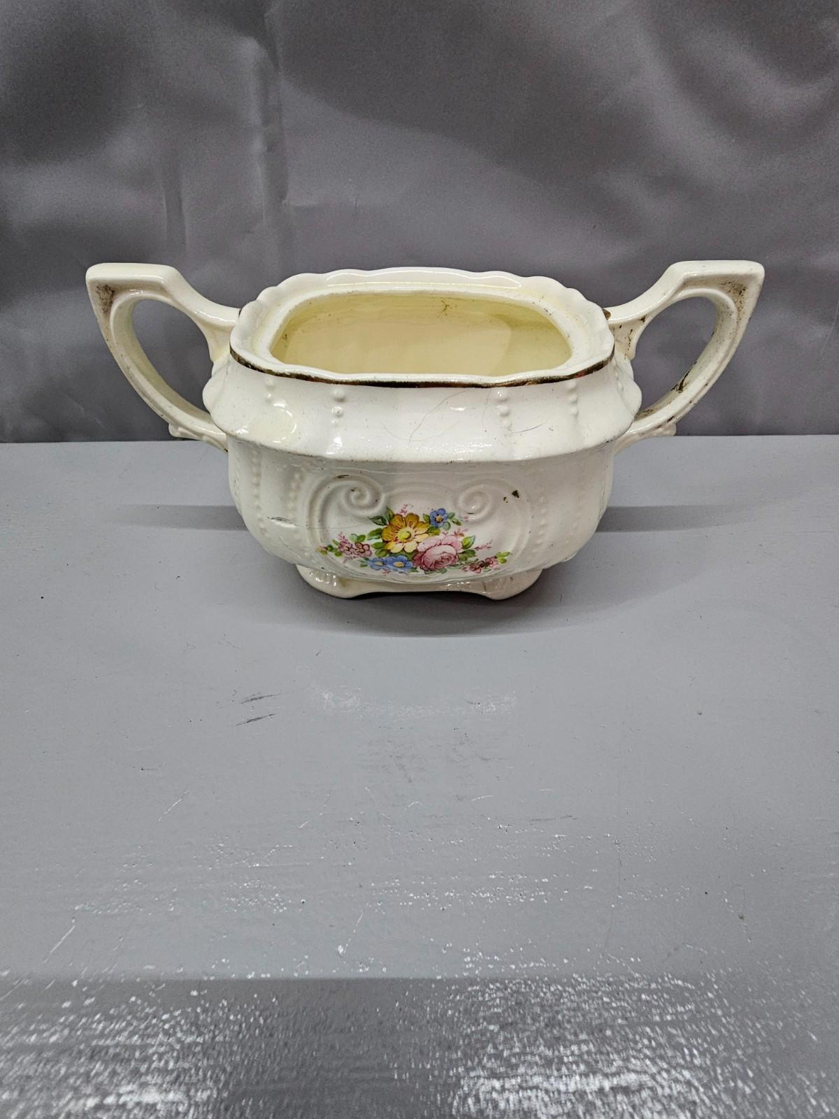 Antique Thompson’s Old Liverpool Ware Sugar Bowl 1868 Floral Double-Handled
