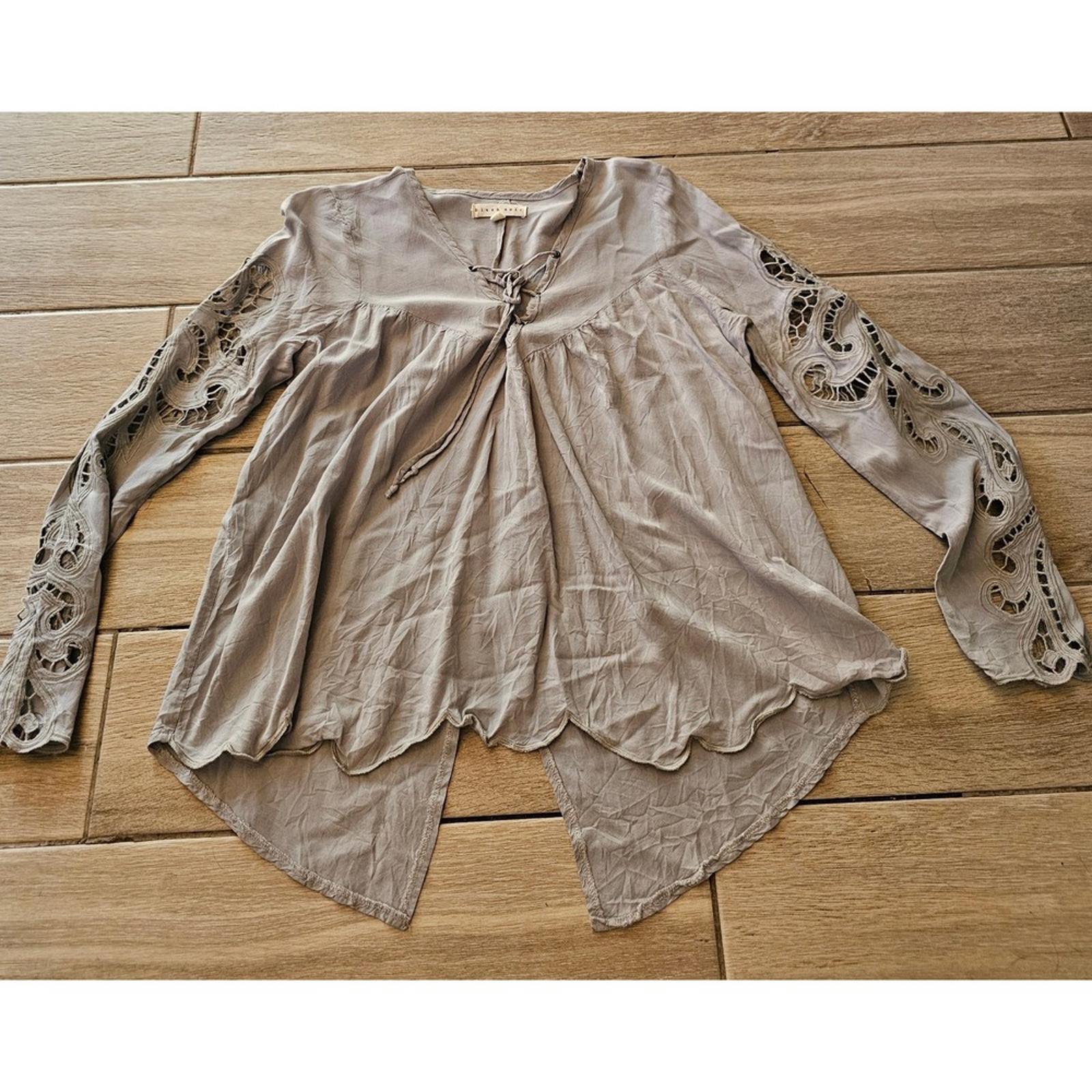 Blush Noir Gray Boho Tunic Top Lace Cutout Sleeves Size S