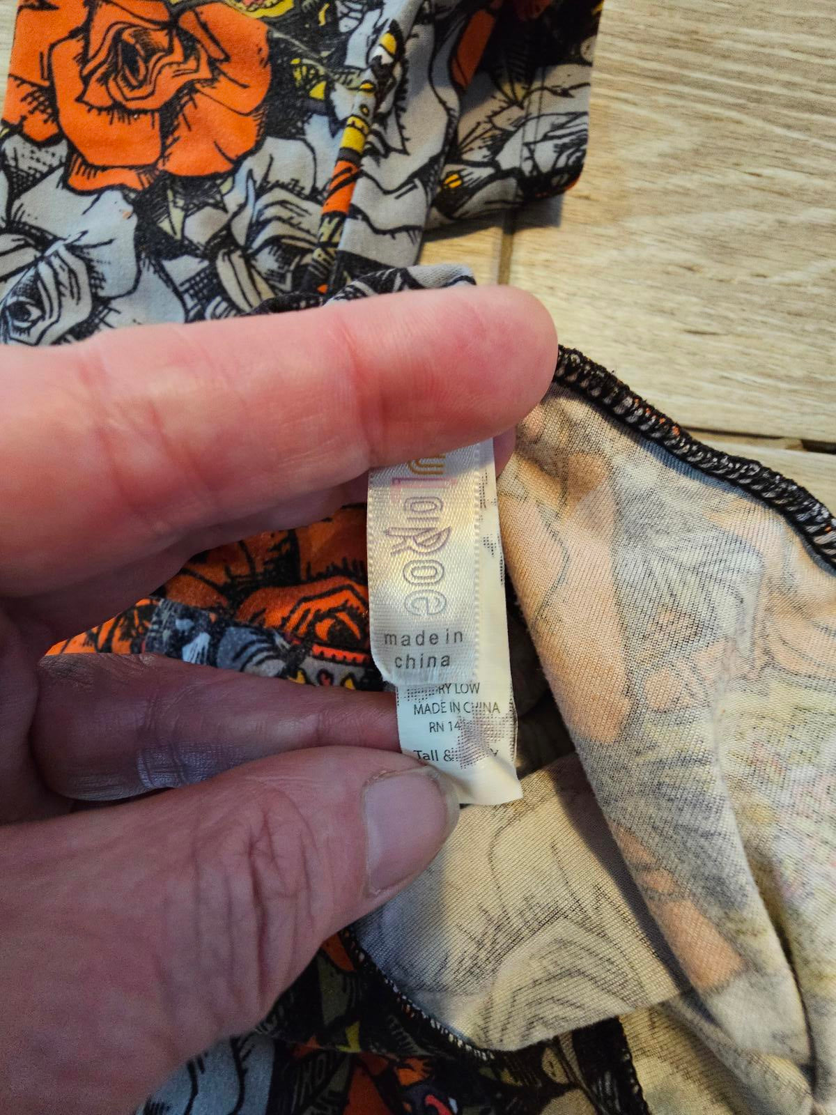 LuLaRoe Tall & Curvy TC Leggings Orange Gray Floral Paisley Print