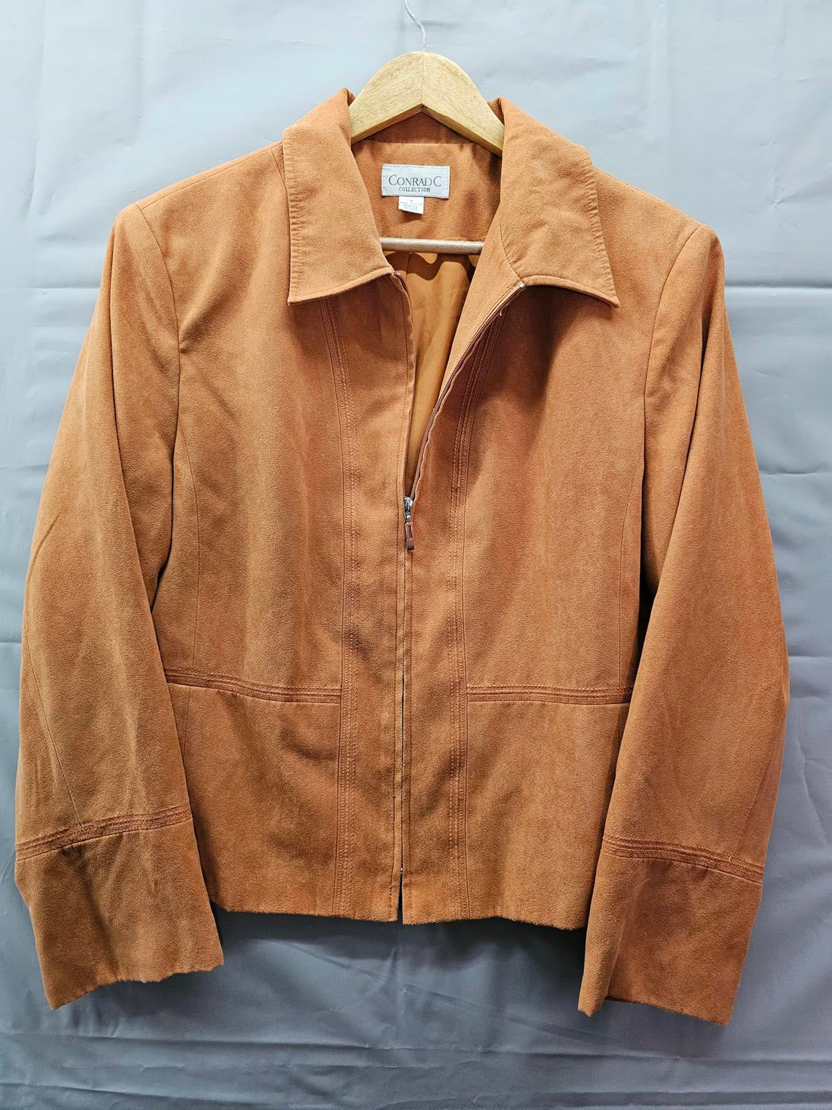 Conrad C Collection Faux Suede Zip Jacket Camel Brown Women’s 10