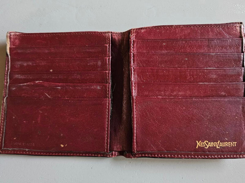 Vintage Yves Saint Laurent Burgundy Leather Wallet Made in Italy Distressed