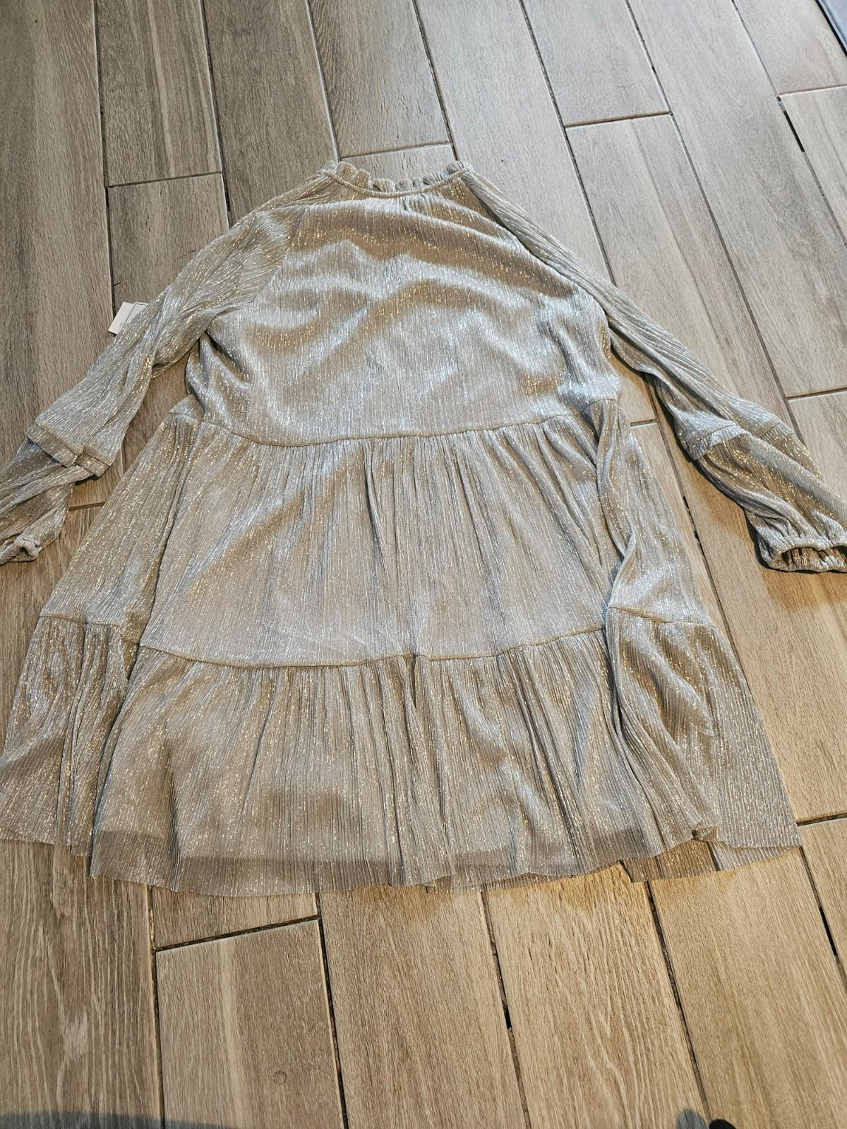 1.STATE Metallic Silver Tiered Long Sleeve Mini Dress – Women’s Large