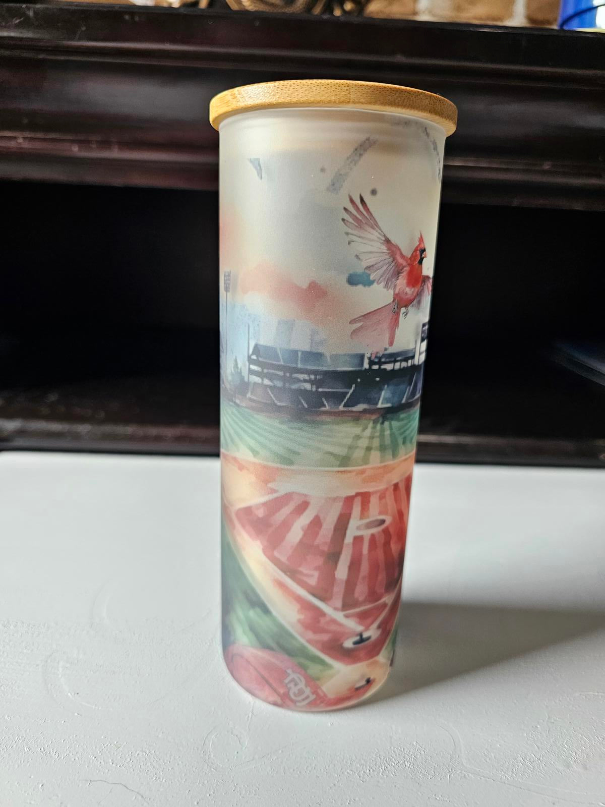 17oz Custom Cardinals Frosted Glass Tumbler – Busch Stadium Design One of a Kind