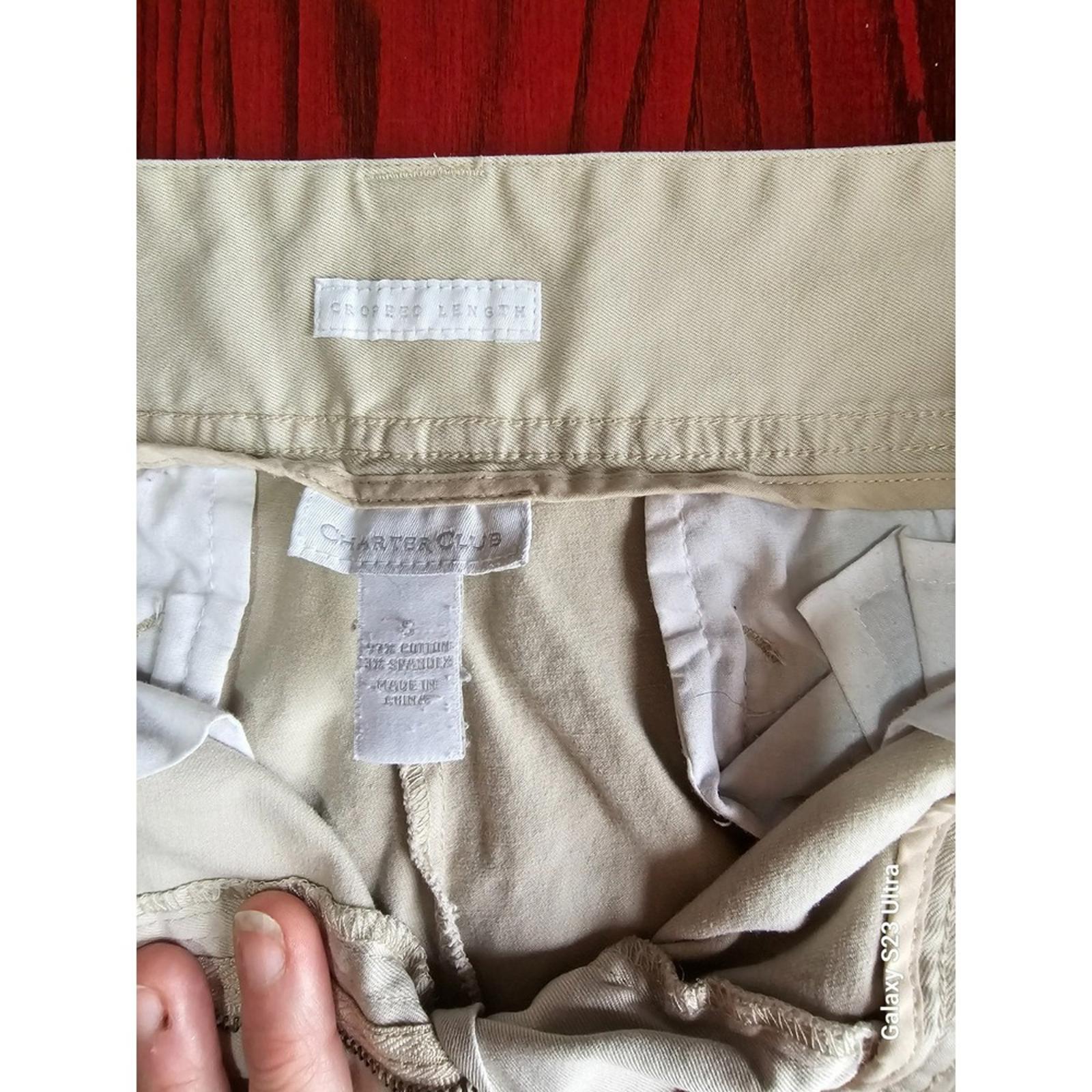 Charter Club Cream Crop Pants Size 8 Classic Fit Button Hem Casual