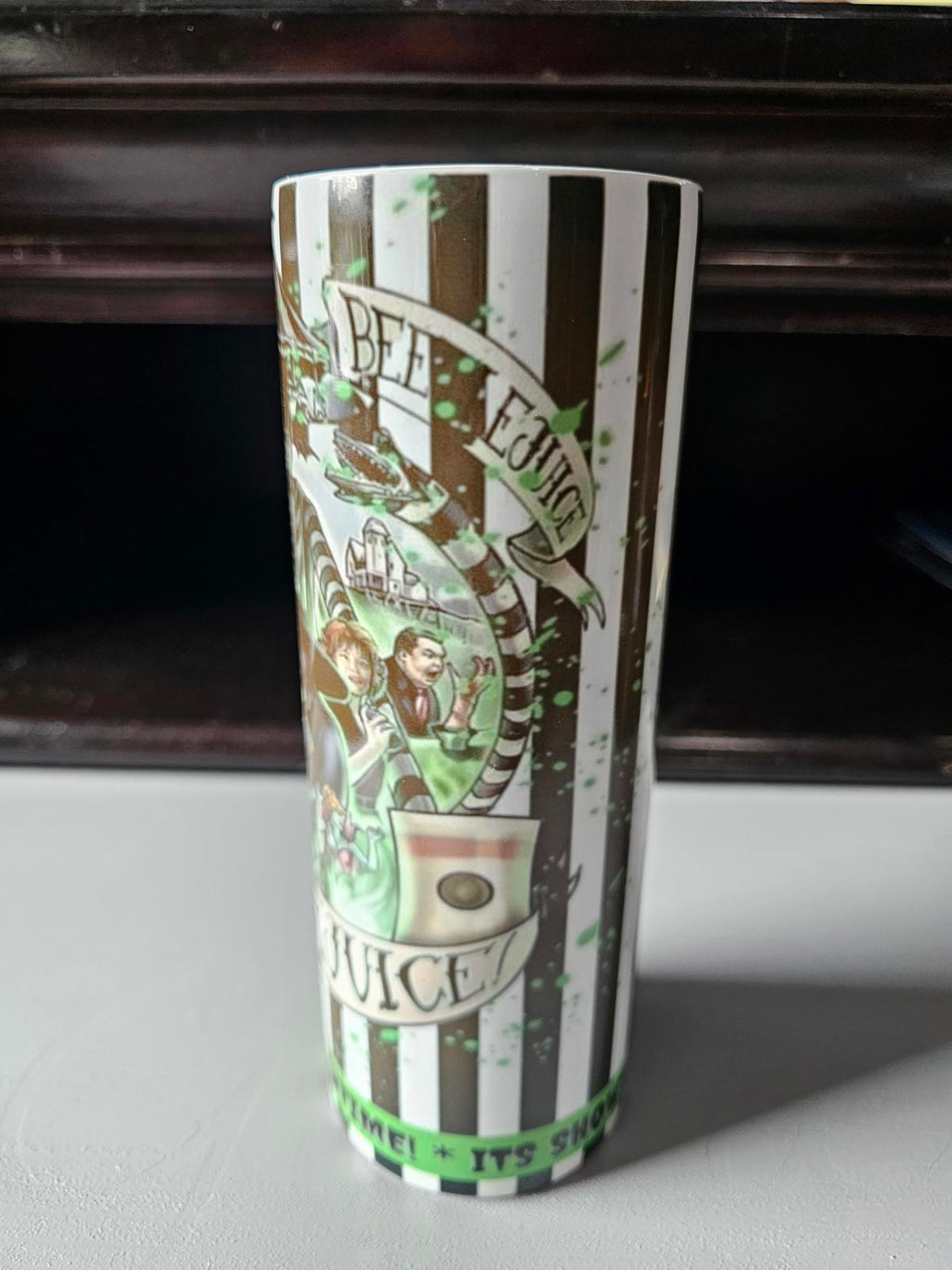 Custom 20oz Beetlejuice Tumbler – It’s Showtime Design, As-Is Blurry Print