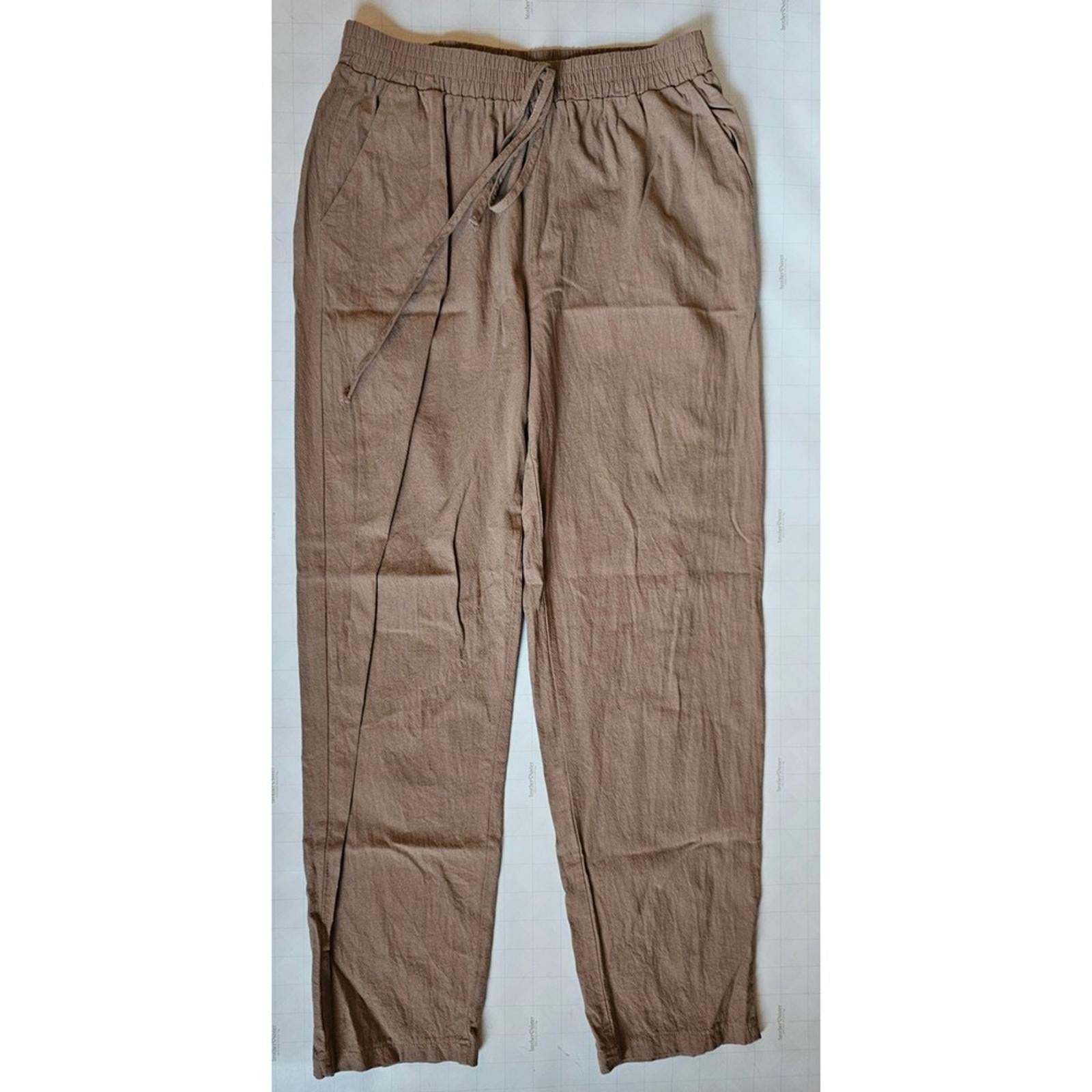 SHEIN Taupe Wide Leg Cotton Pants Large Elastic Waist Pockets Casual