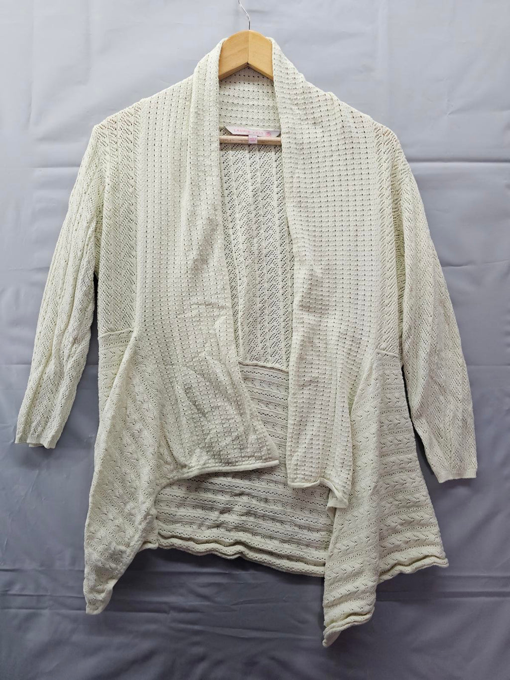 Laurie Felt Los Angeles Cream Open Knit Cardigan Sweater Waterfall Women's Large