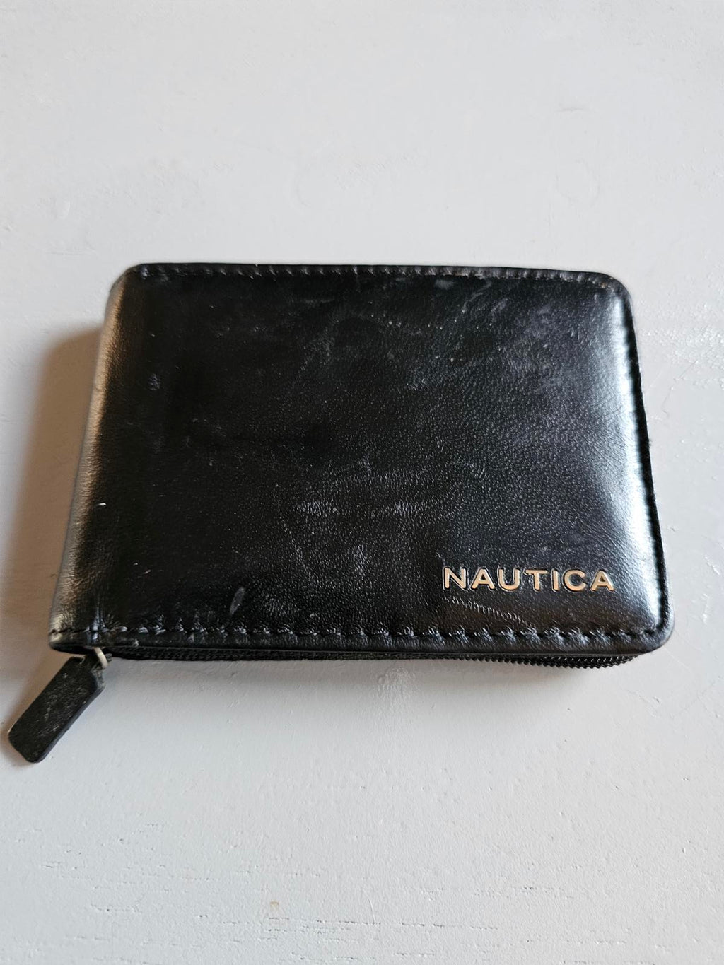 Nautica Black Genuine Leather Wallet – Zip Around Bifold ID Window & Card Slots