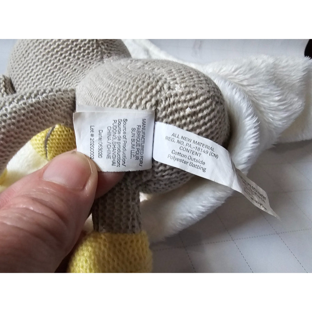 Baby Bum Sun Bum Knit Monkey Lovey Plush Security Blanket Yellow Gray White