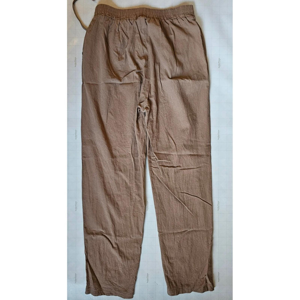 SHEIN Taupe Wide Leg Cotton Pants Large Elastic Waist Pockets Casual