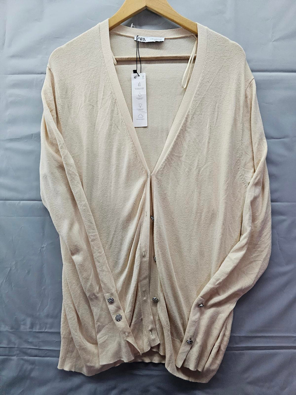 Zara Join Life Cream Cardigan Rhinestone Button Up Long Sleeve Sustainable XXL