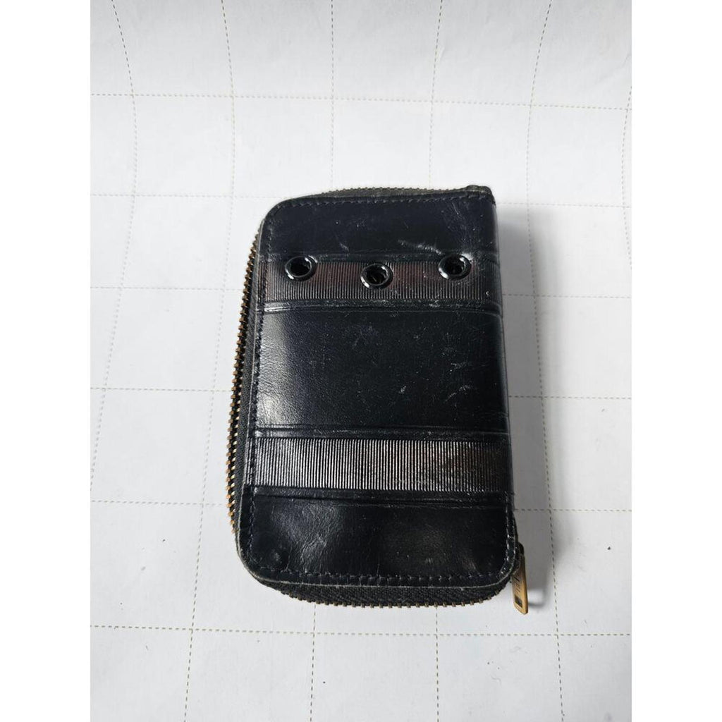 Vintage Black Leather Zip Wallet with Retro Flair