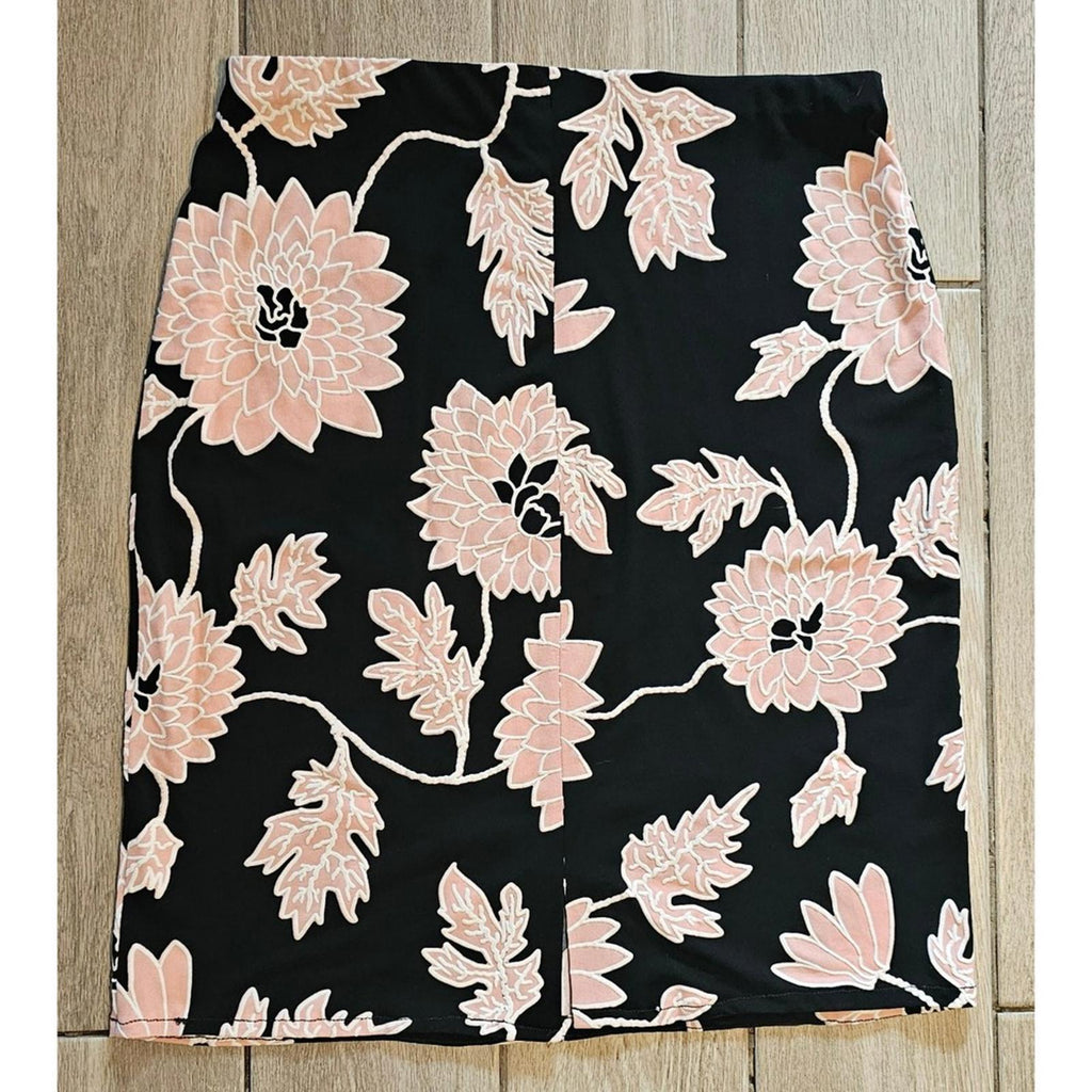 NYCC Black Pink Floral Pencil Skirt Medium Stretch Pull On