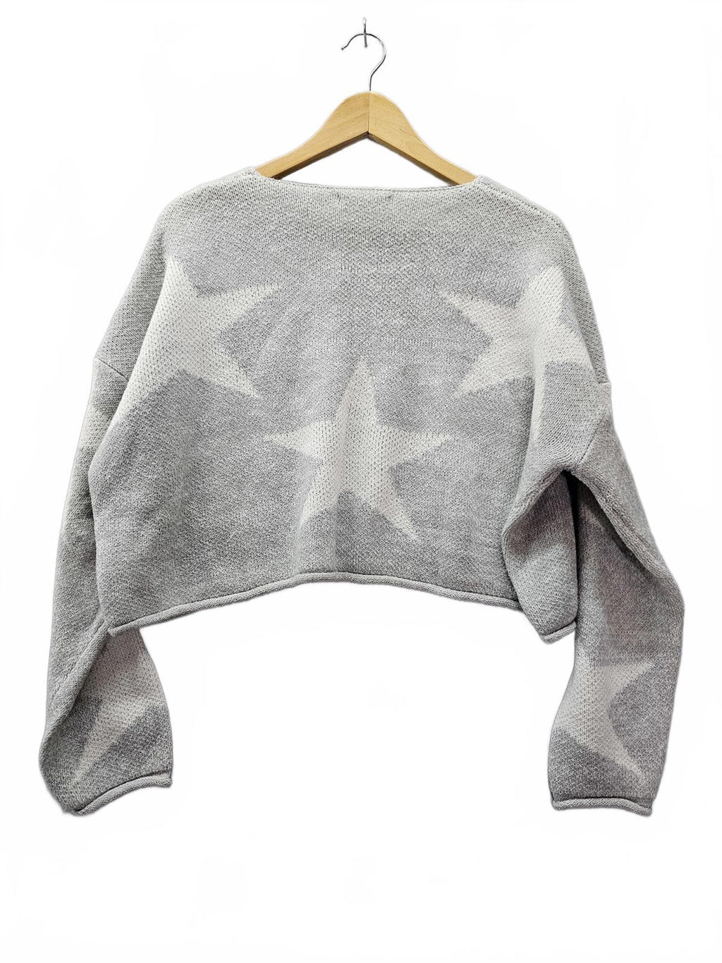 Cloud Ten Gray White Star Knit Sweater Crop Pullover Long Sleeve Women's Medium