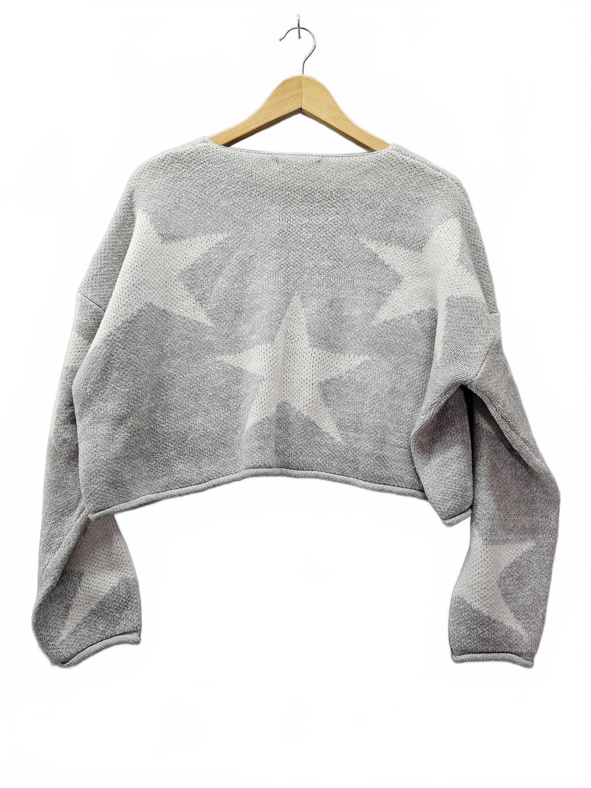 Cloud Ten Gray White Star Knit Sweater Crop Pullover Long Sleeve Women's Medium