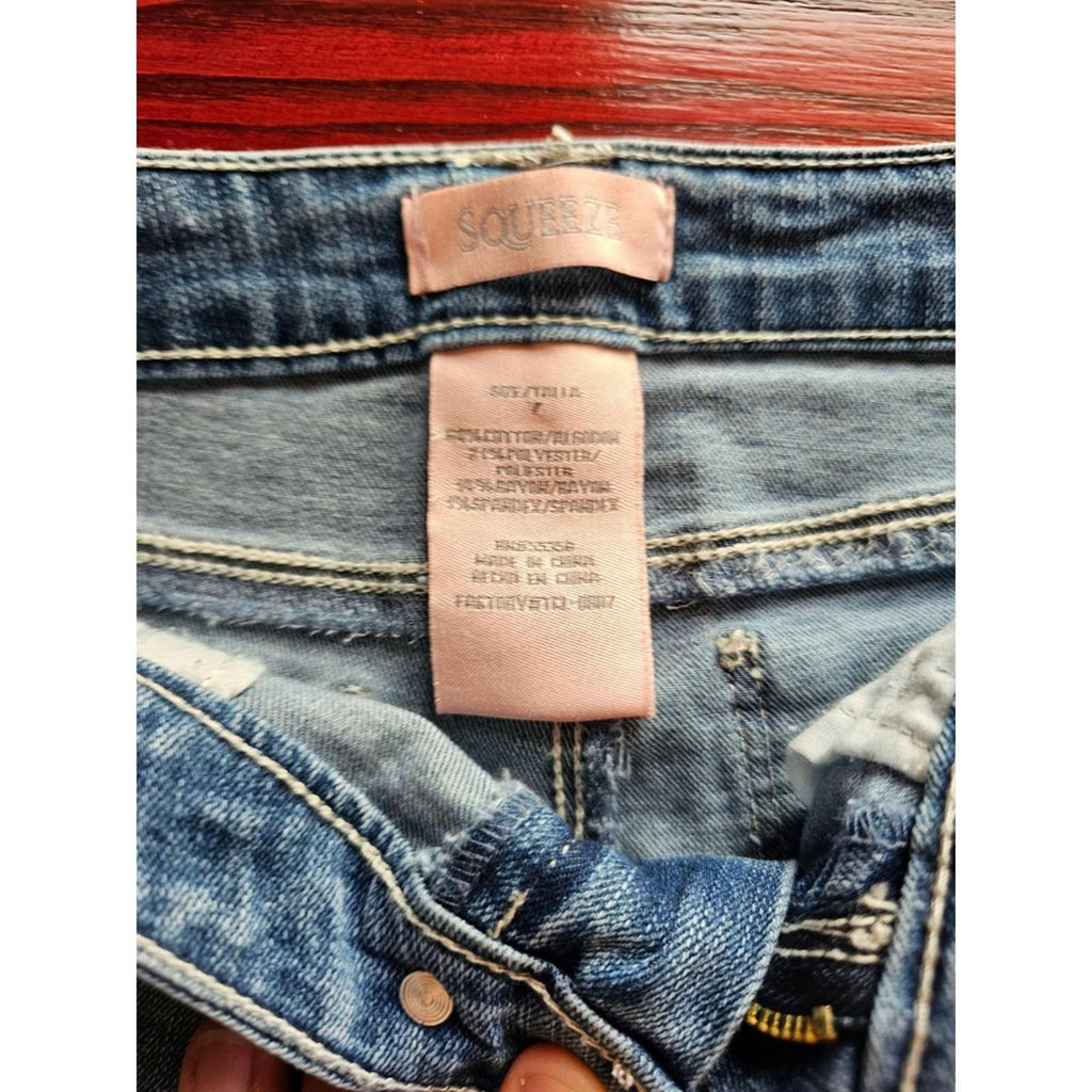 Squeeze Girls Bootcut Jeans Size 7 Light Wash Stretch Distressed NWT
