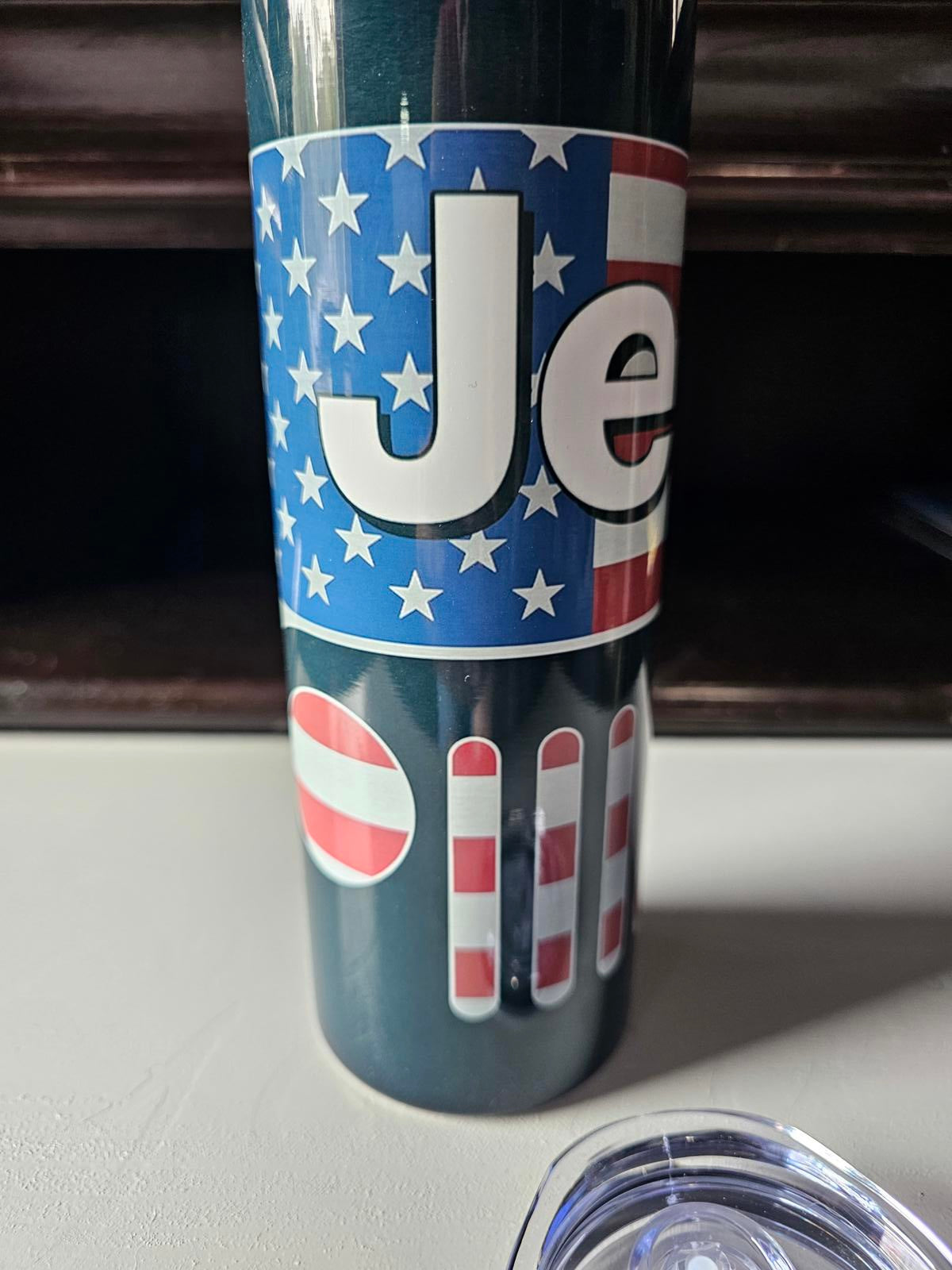 20oz Custom Jeep Tumbler – American Flag Design, Lid & Straw Included