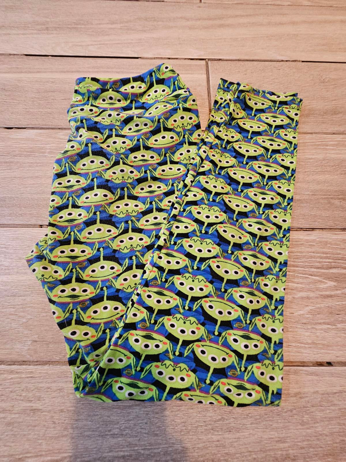 LuLaRoe Leggings One Size OS Green Blue Alien Print Soft Stretch