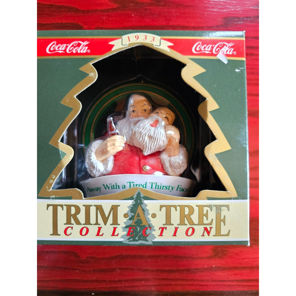 1990 Coca Cola Coke Trim A Tree “Away With Tired Thirsty Face” Santa Ornament