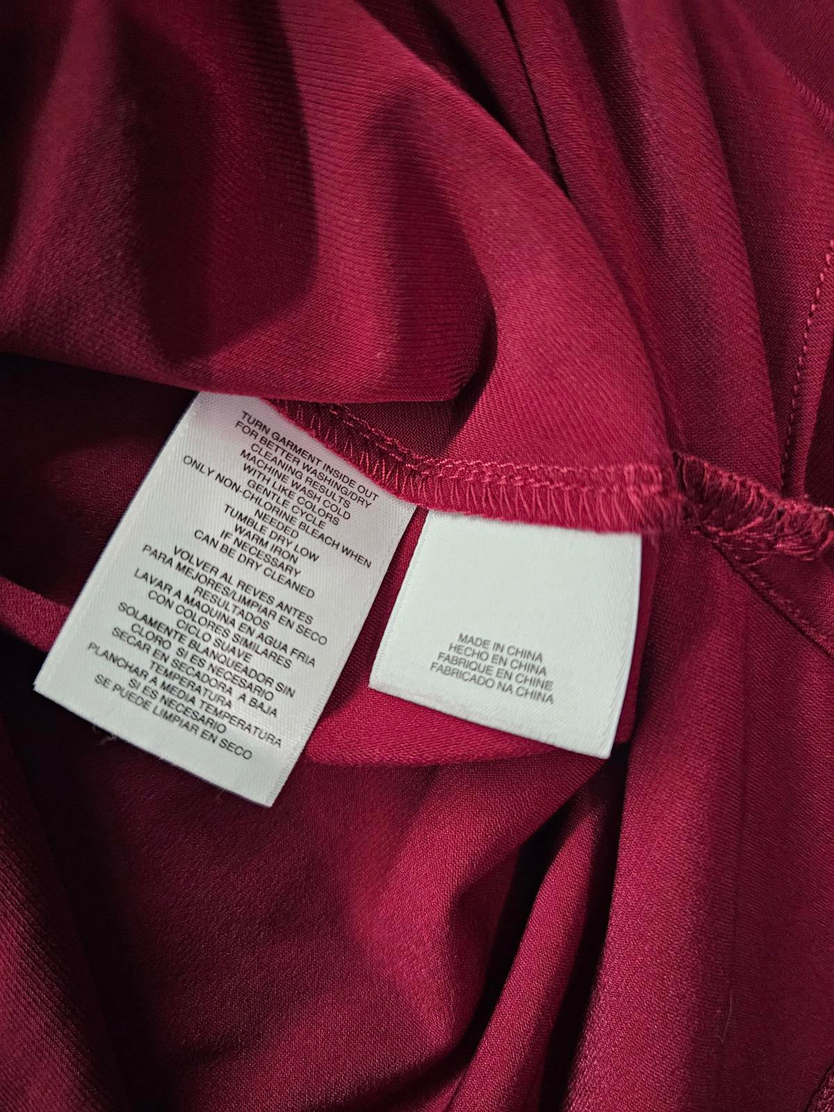 Anne Klein Burgundy Faux Wrap Top Gold Tree Accent Long Sleeve Women's Large